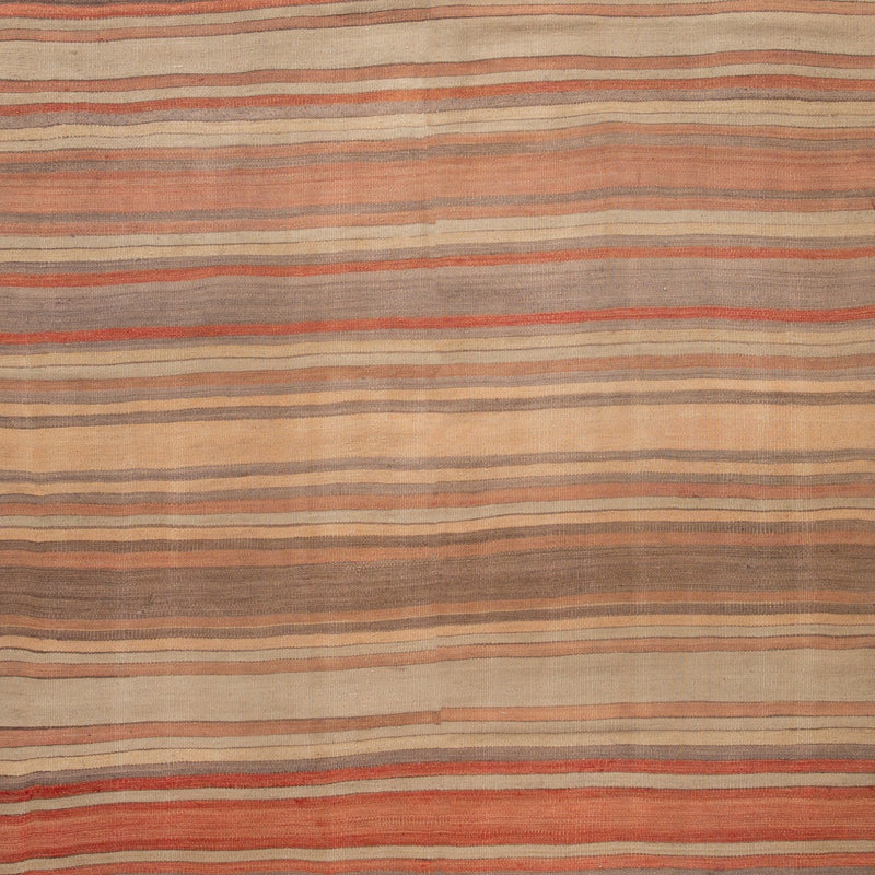 Brown Stripe Vintage Anatolian Kilim Wool Runner - 4'1" x 13'6"
