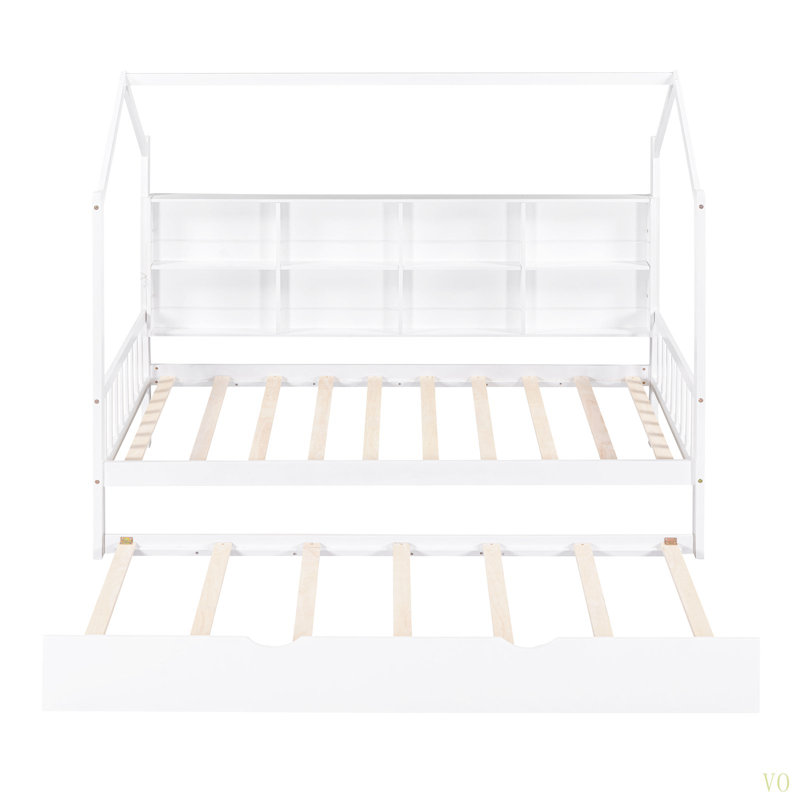 Ebern Designs Wooden Full Size House Bed With Trundle,Kids Bed With ...