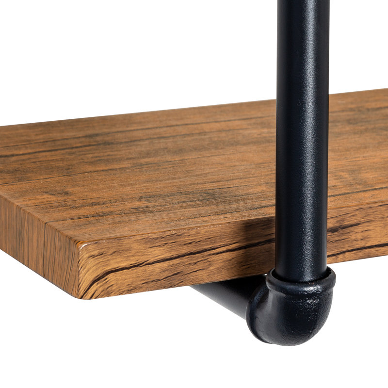 Black and Rustic Brown Industrial Steel and Wood Wall Shelf
