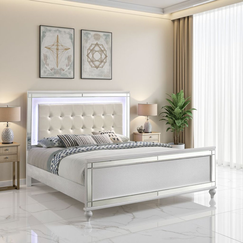 Lit plateforme tapissier Lee, Simple, Blanc