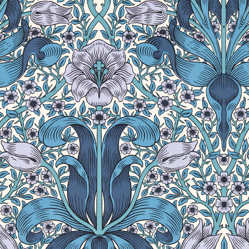 Spring Thicket 10.05m x 52cm Matte Wallpaper Roll, Indigo/Lilac
