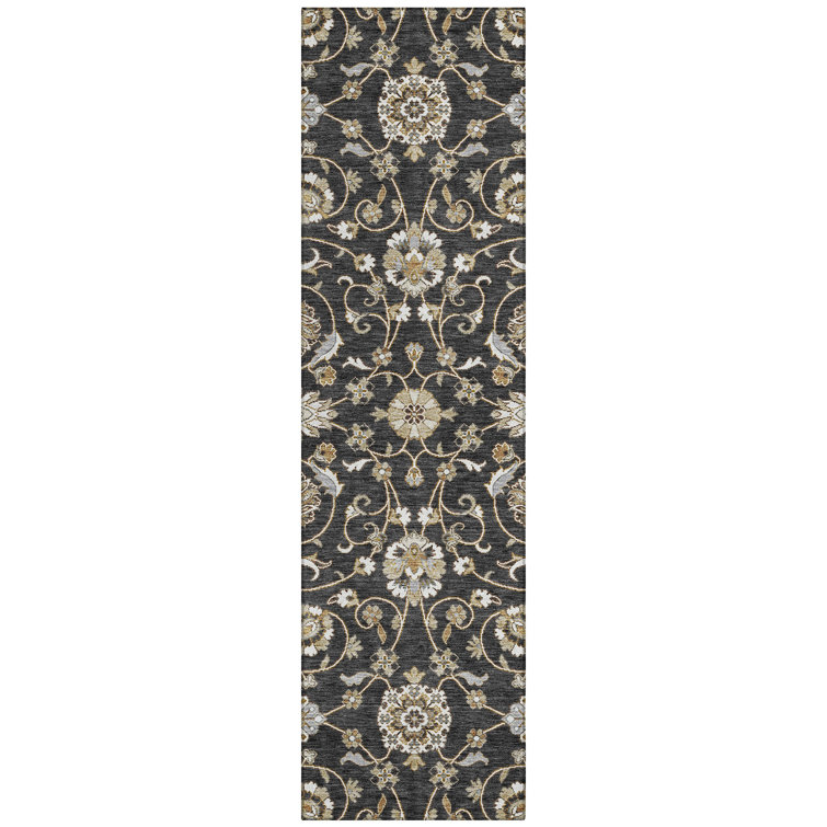 Machine Washable Indoor/Outdoor Segin ACN1149 Black Rug