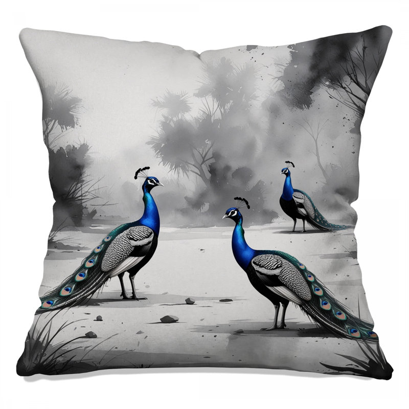 Blue Peacocks In Forest Double Sided Throw Pillows, 16 x 16 inches