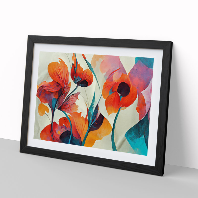 Artistic Floral Abstract Vol.5 - Single Picture Frame Print, 46cm H x 64cm W x 2cm D, Black Framed