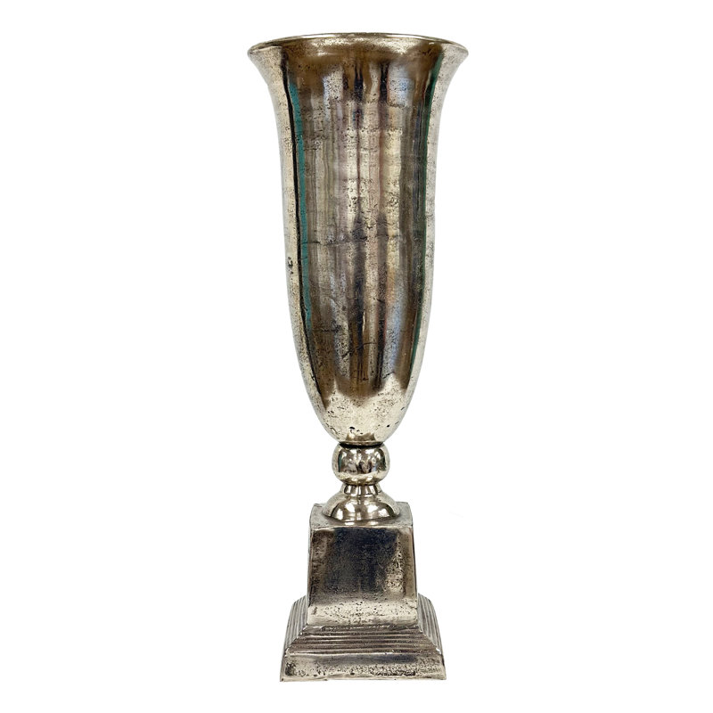TRUMPET-STYLE PEDESTAL URN VASE, Silver