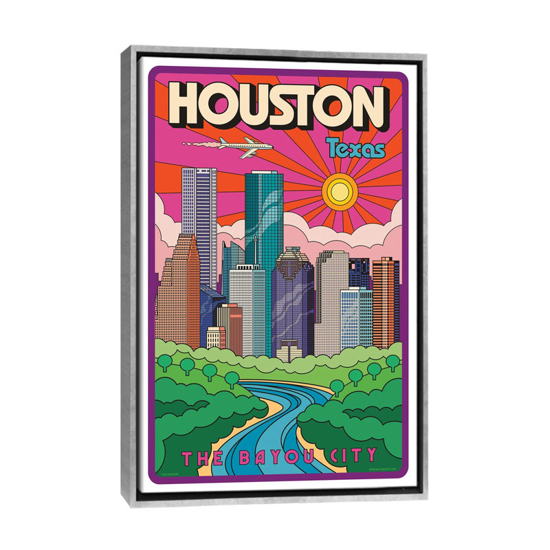 Houston Pop Art Travel, reproduction d'art sur toile encadrée, H 48 po x l 32 po, Reproduction encadrée sans passe-partout
