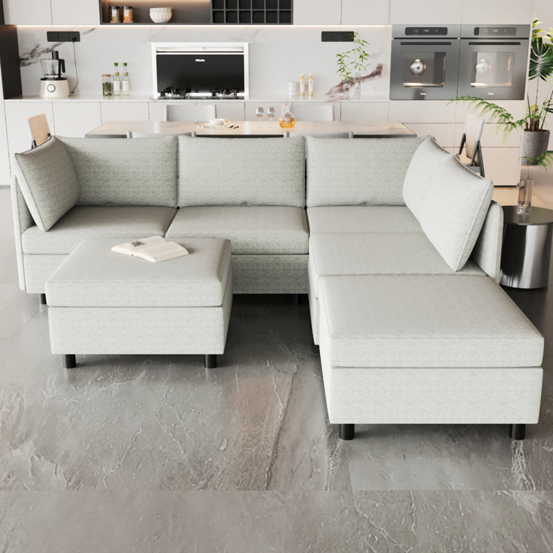 Canapé modulaire, Gris, H 32 po x l 68 po x P 93,5 po