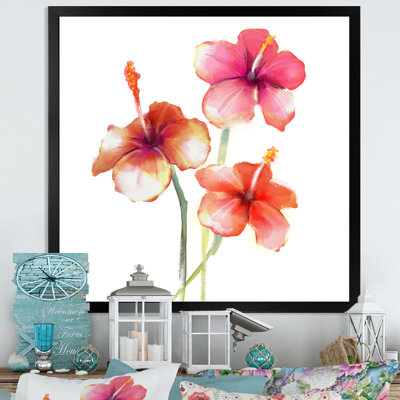 Red Hibiscus Flowers - reproduction de cadre photo sur toile