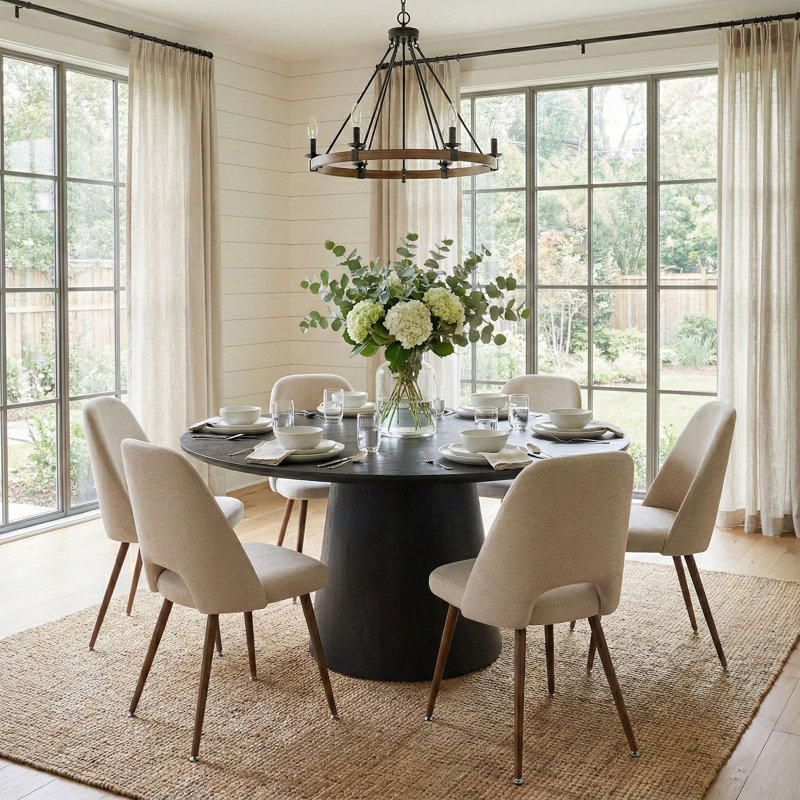 Ensemble de 6 chaises de salle à manger avec dossier ajouré beige, 6, Beige