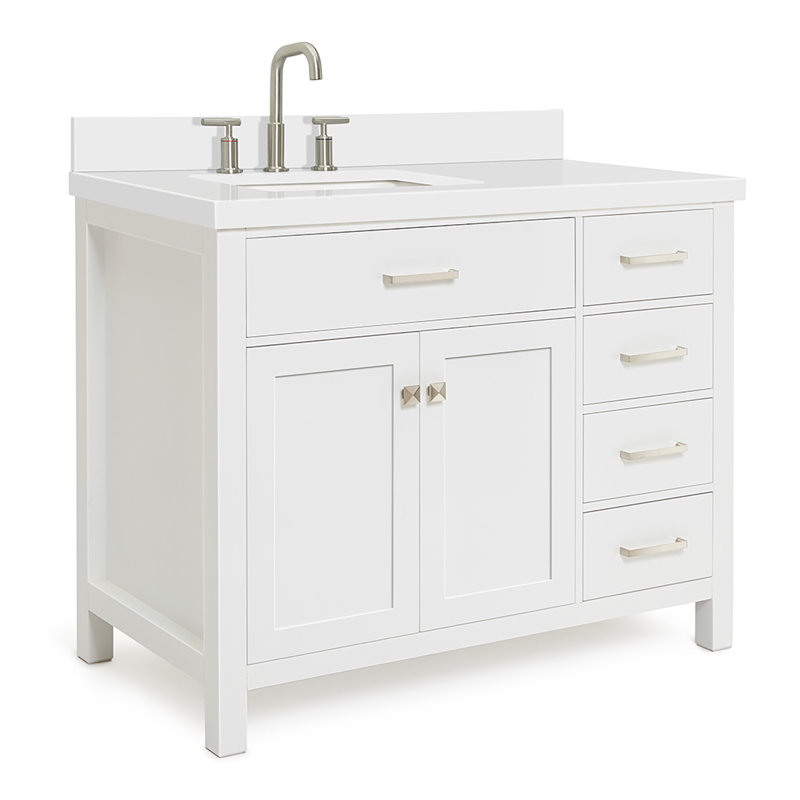 43'' Single Bathroom Vanity with White Quartz Top, White