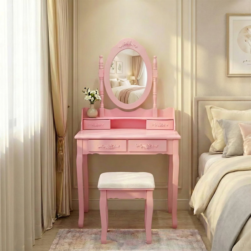 Ensemble de coiffeuse avec miroir et tabouret rembourré Princess