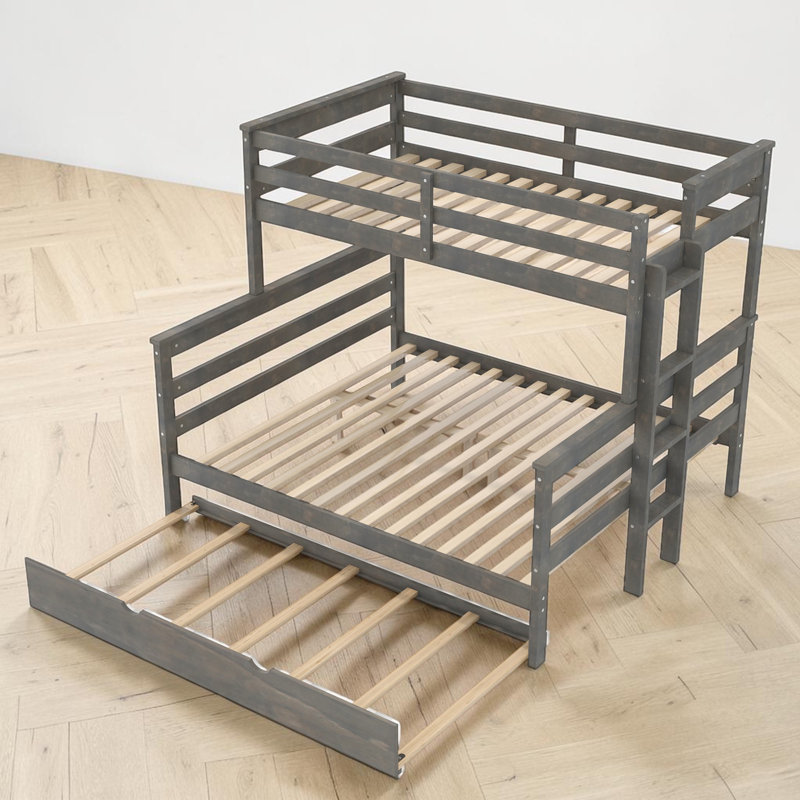 Twin Xl Over Queen Bunk Bed With Trundle, Space-Saving Convertible Design, Wood, Platform Frame, Modern & Contemporary, Kids Bedroom