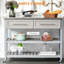 Kitchen Cart With Stainless Steel Top, 2 Open Shelves, Drawers, Grey, Rustic Style For Home Island, Inspired Decor
