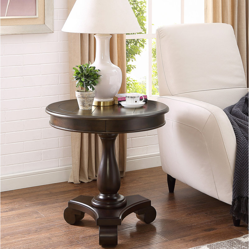 Table d'appoint ronde à piédestal en bois, Espresso