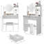 Coiffeuse à DEL ronde de 17 po, interrupteur tactile, tabouret moelleux à 3 couleurs, rangement multi-couches, petits espaces, style américain, grand bureau avec coussin de miroir blanc, tablettes de grande capacité,