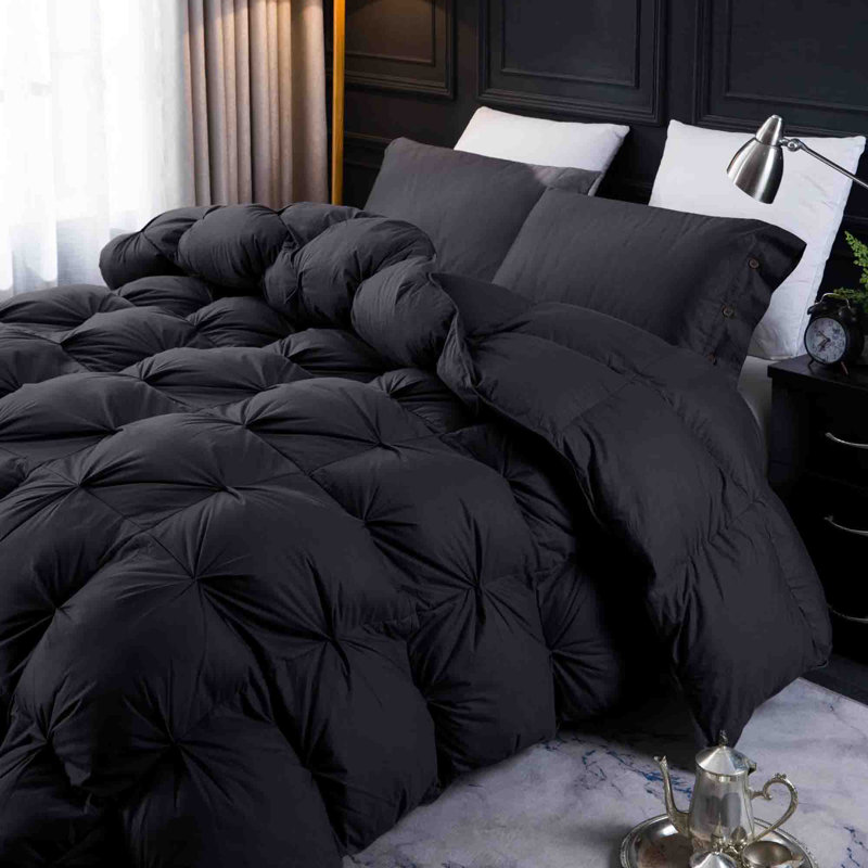 Luxurious Black/Gray Queen Goose Down Cotton Comforter