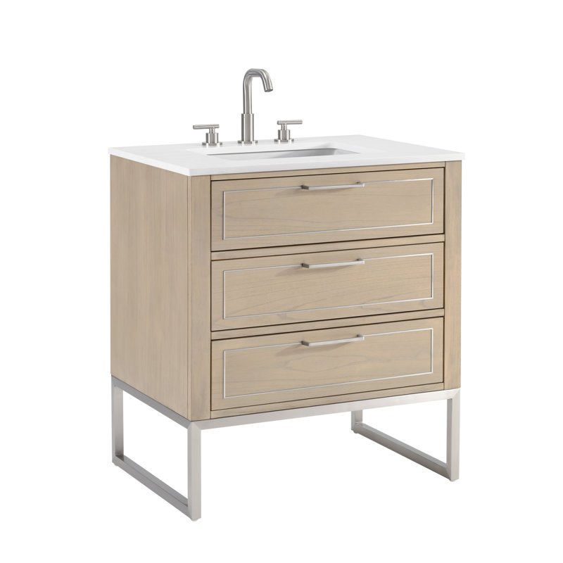 Markham 30'' W Single Vanity, Cashmere Gray, Brushed Nickel, White Quartz