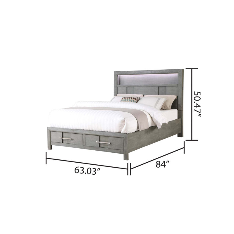 Ensemble de chambre à coucher avec rangement 4 pièces de style moderne en bois, haut-parleurs à tête de lit à DEL et ports USB