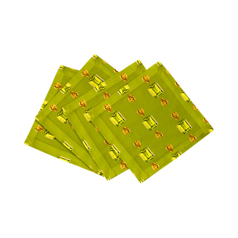 Gem Citrines And Sapphires Cotton Sateen Cocktail Napkins, Acid