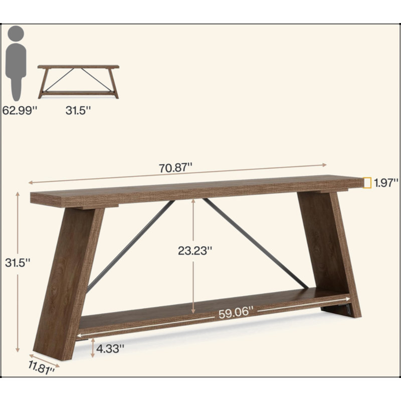 Extra Long Console Table Behind Couch, Industrial Sofa Table With 2-Tier Storage Shelves, Narrow Entryway Hallway Table For Living Room, Foyer