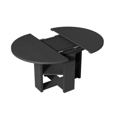 43"–59"W Extendable Round-to-Oval Dining Table for 4–6 with Hidden Storage & Cross Base, Modern Farmhouse Wood Table