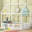 Lit double en bois pleine grandeur avec clôture et porte, blanc, lit-120073162-120073163