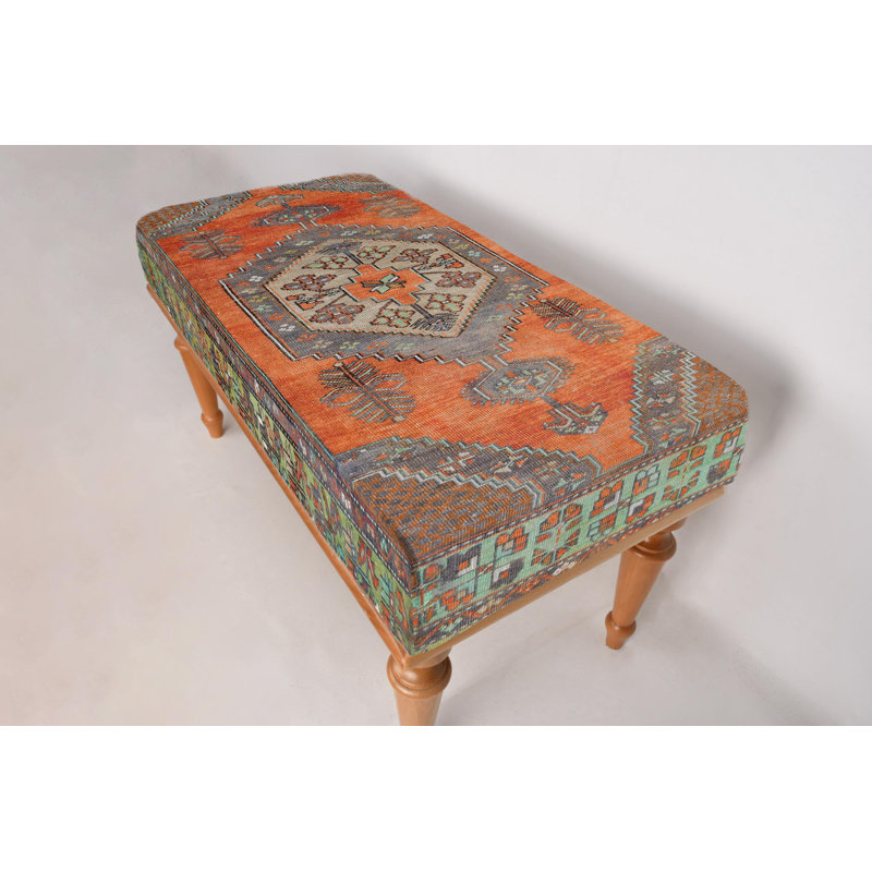 Cotton Upholstered Bench, Natural, 45cm H x 90cm W x 45cm D