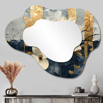 Doré doré, cornouiller horizon I - miroir mural décoratif en bois de cornouiller, miroir de coiffeuse traditionnel, imprimé sur métal