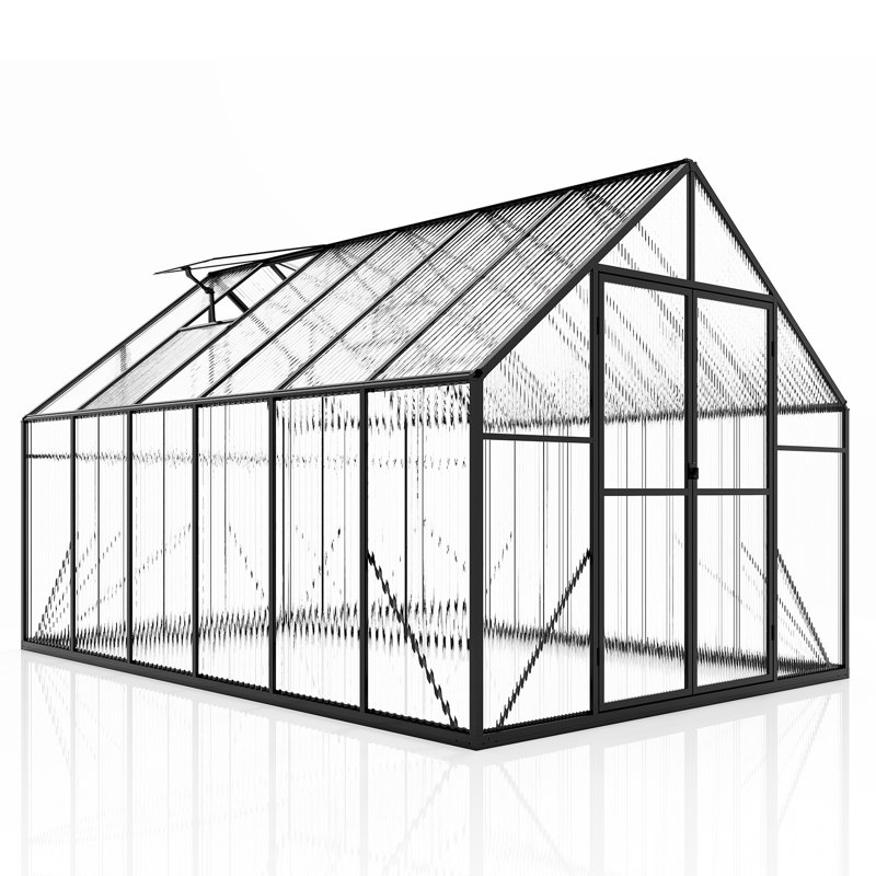 Grower’s Haven AMERLIFE Polycarbonate Greenhouses for Outdoors, Walk-in Aluminum Greenhouse with 2 top-opening windows, Heavy duty Greenhouses with 2 Swing Doors, Greenhouse for Outdoors, Garden Backyard, Black