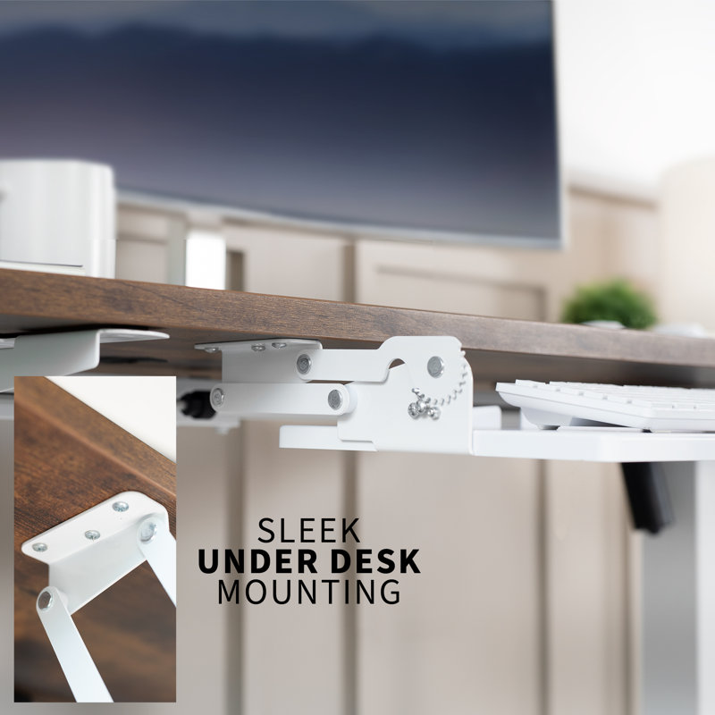 White Adjustable Under Desk Keyboard Tray with Swinging Height
