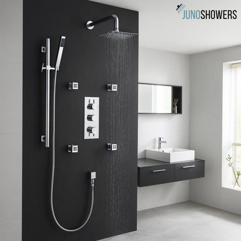 Panneau de douche à double fonction en acier inoxydable avec pomme de pluie et baguette réglable