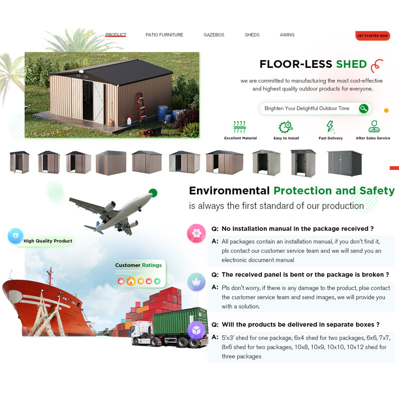 12' x 12' Metal Storage Shed  With Design Of Lockable Doors, Gray