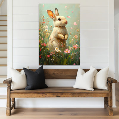  Art mural sur toile de lapin - Printemps et Pâques, lapin, décoration murale, œuvre d'art de la peinture enveloppée de lapin pour l'intérieur de la maison, 20 po x 30 po