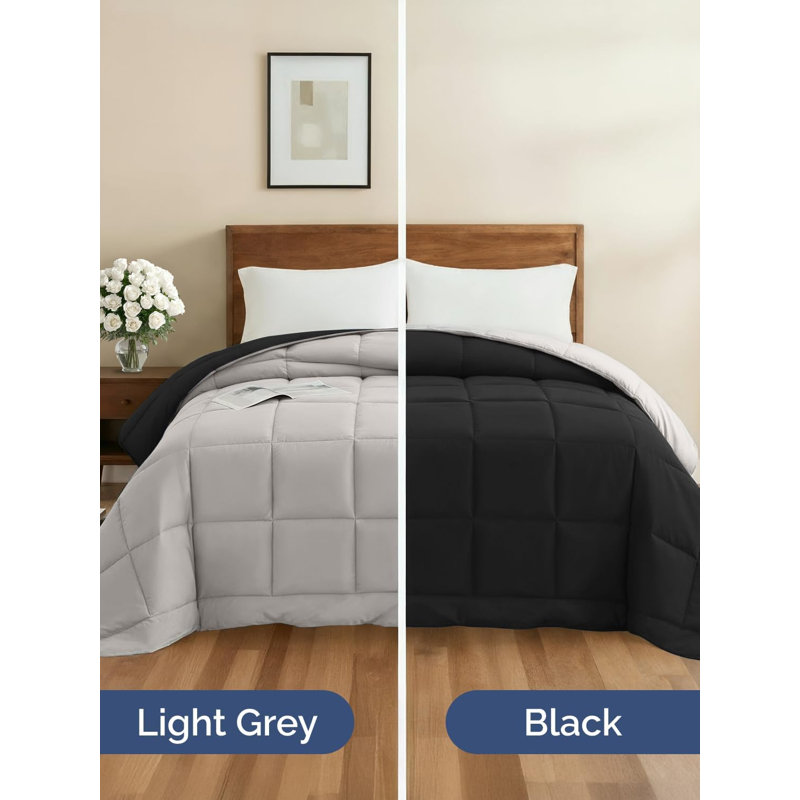 Premium Quality Goose Down Alternative Comforter - Warm & Lightweight, King, Black/Light Gray