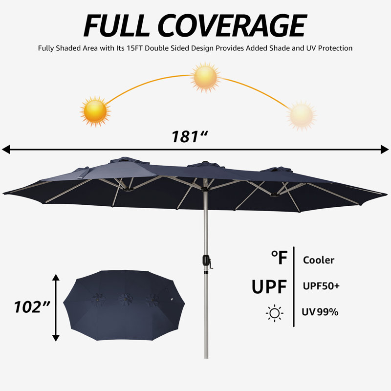 Parasol de marché rectangulaire 9 pi x 106 po Tessanne, Bleu marine