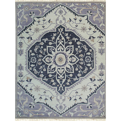Hand Knotted Wool Floral Area Rug in Gray