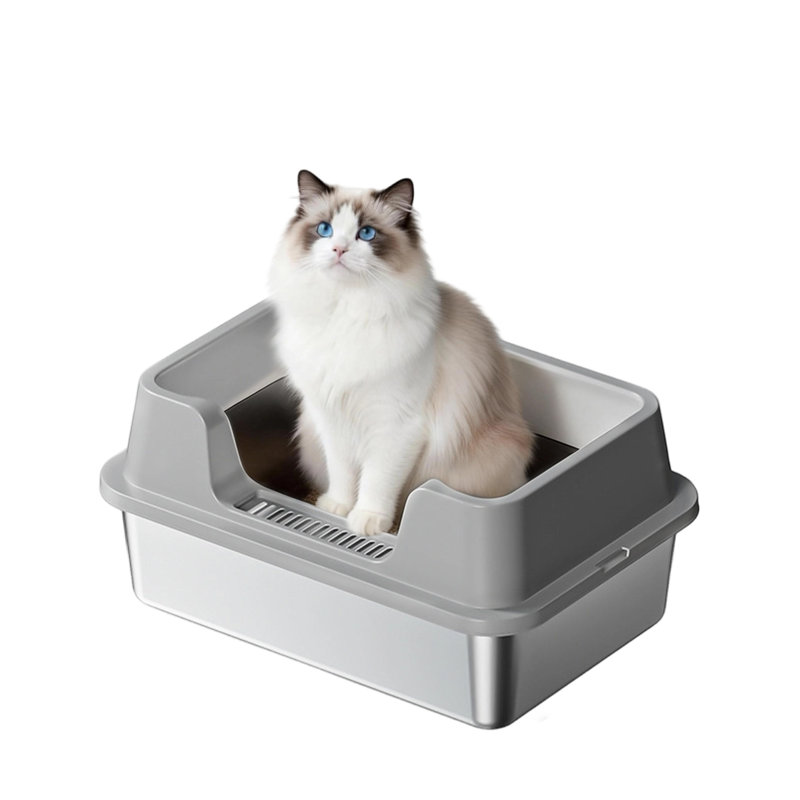 Polyethylene Plastic Litter Box Enclosure, 22cm H x 35cm W x 55cm D, Grey