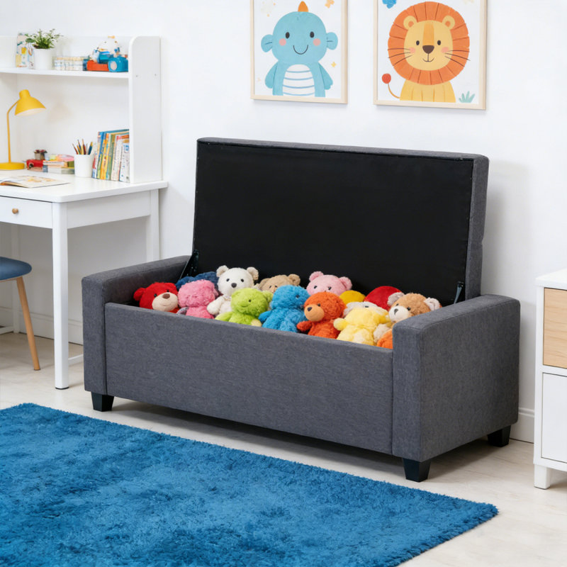 48.4"Ottoman with Storage, Storage Ottoman Bench with Safety Hinge, Upholstered Entryway Bench with Seating for Bedroom, Living Room, Holds up to 330 lb