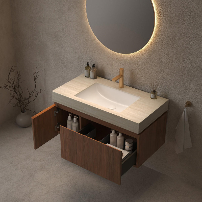 Meuble-lavabo mural simple 36 po avec lavabo, Espresso