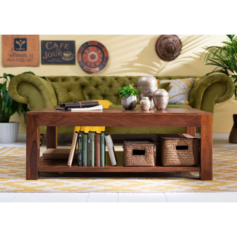 Oxford Solid Wood Four Leg Coffee Table with Storage, Dark Brown