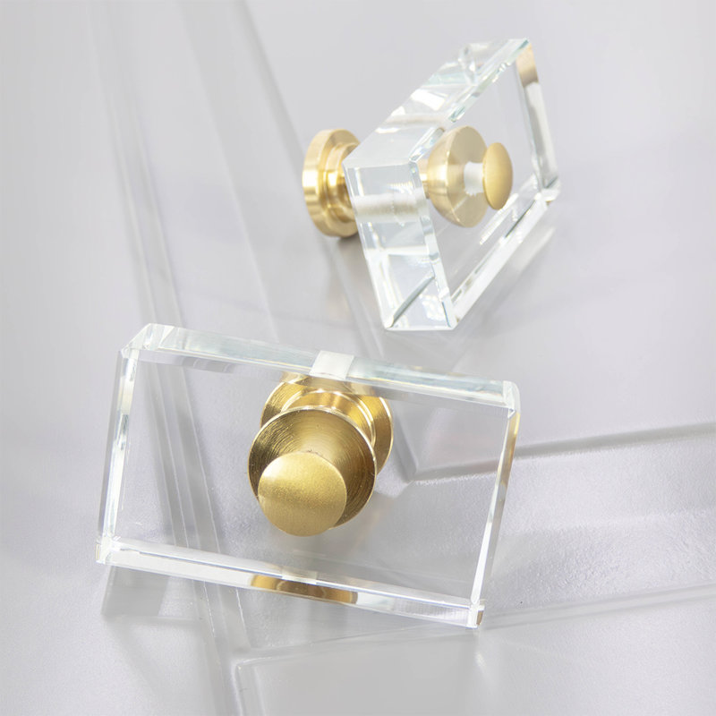 Rectangular Cabinet Knob with Brass Base, 1.77"