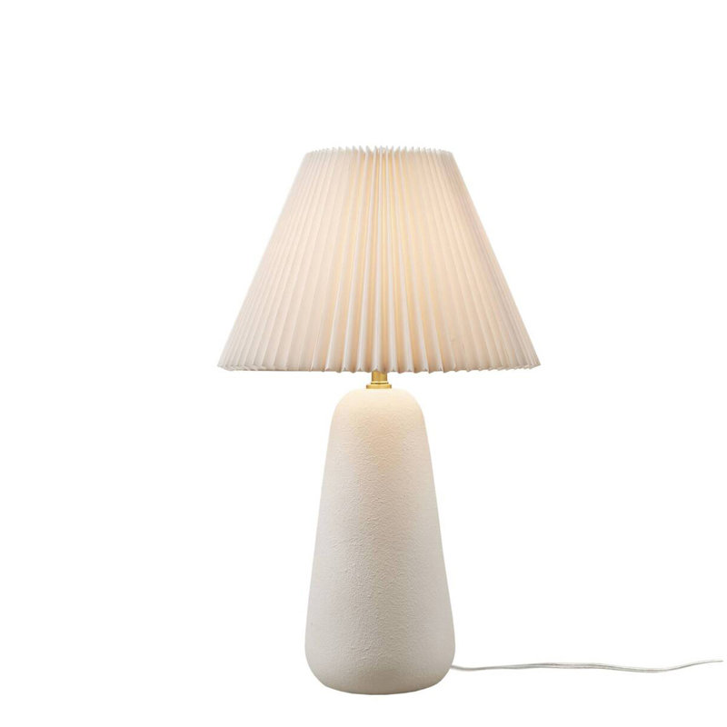 Textured Ceramic Table Lamp with Fluted Fabric Shade White See below
