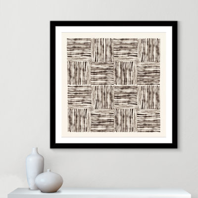 Charcoal Striped Squares in Alternating Patterns Print by Hazel J