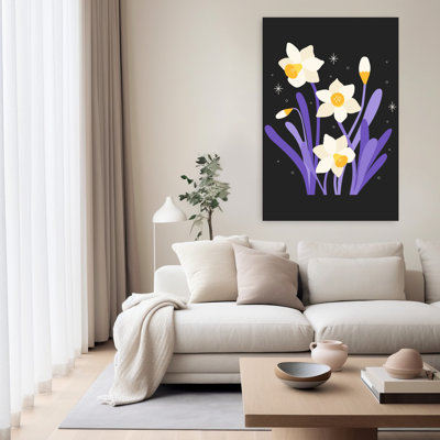 Contemporary Art Delicate Elegant Abstract Daffodil Nature Flower Wall Art 1 Piece Wrapped Canvas Wall Art