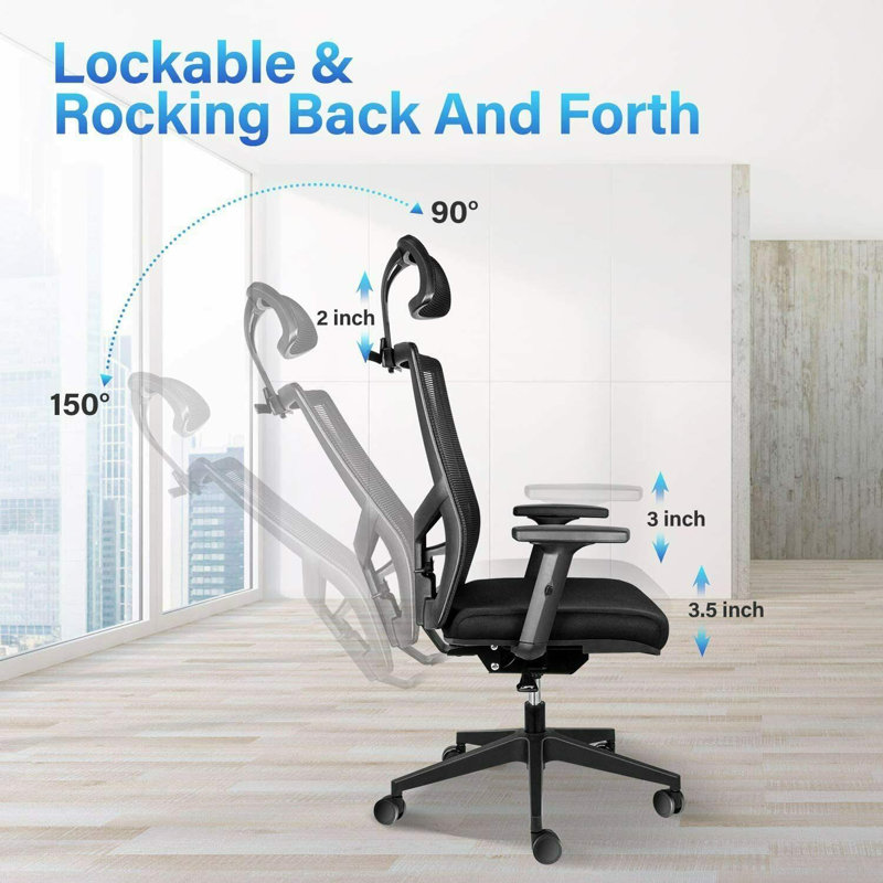 Chaise de bureau ergonomique en filet avec accoudoirs et soutien lombaire Inbox