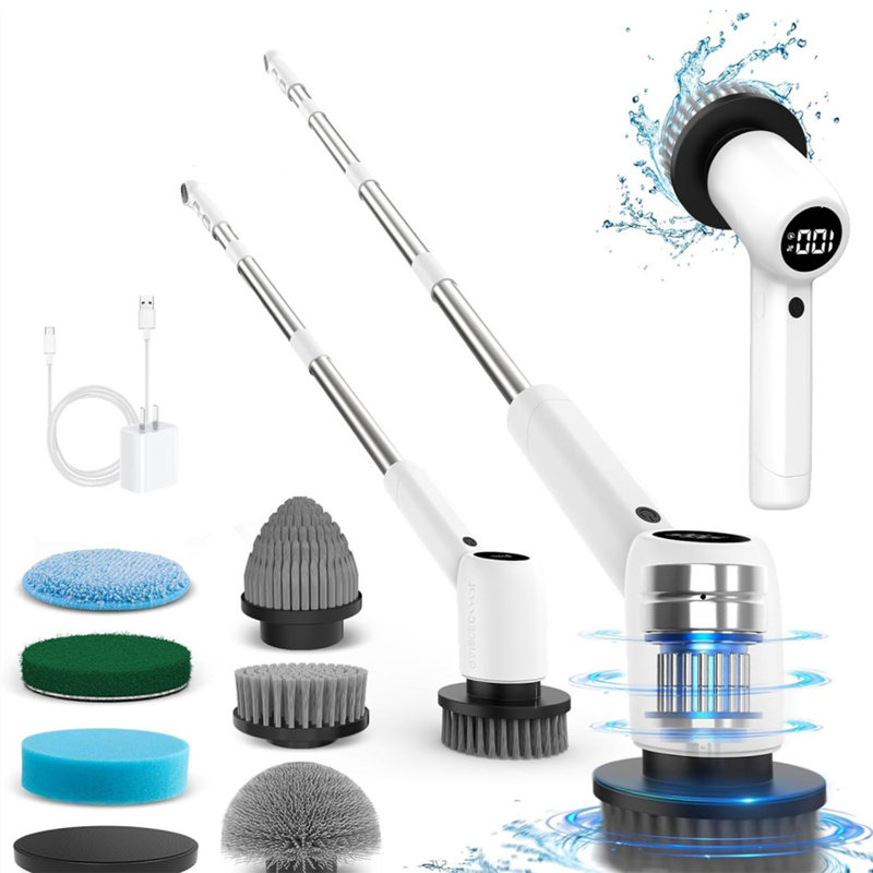 Electric Spin Scrubber, Shower Scrubber For Cleaning Brush With 6 Replaceable Brush Heads, Power Scrubber With Adjustable Handle For Bathtub Tile Floor Kitchen