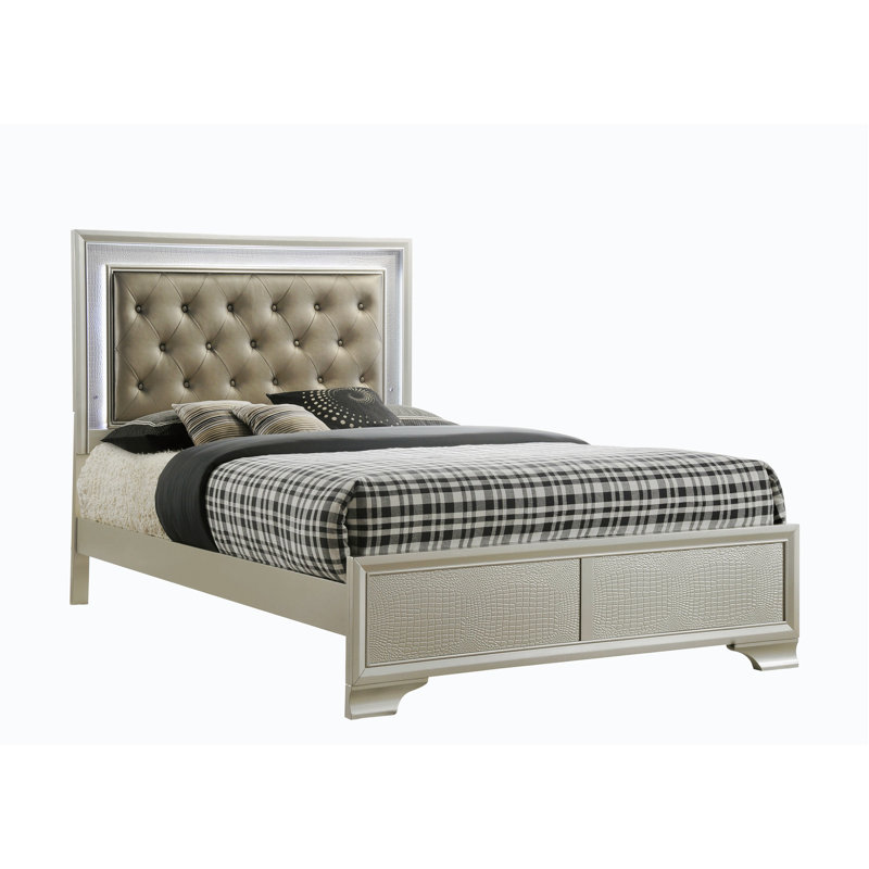 Lit plateforme tapissier Jonte, Grand, Champagne/argent