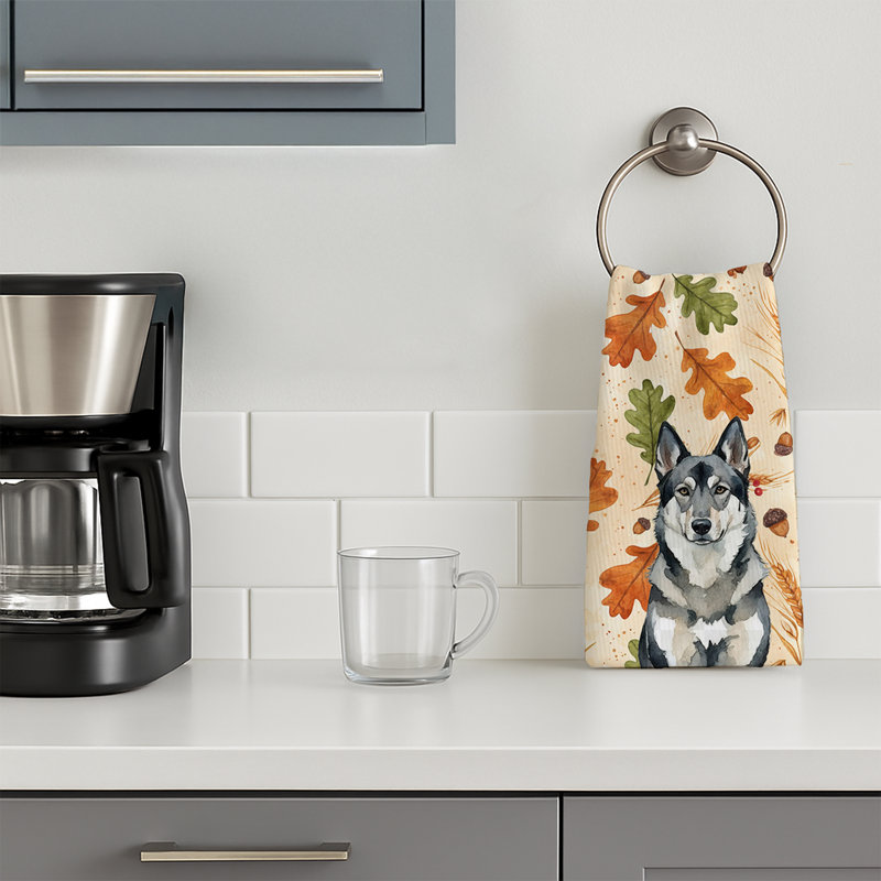 Norwegian Elkhound Heirloom Fall Kitchen Towel, Norwegian Elkhound