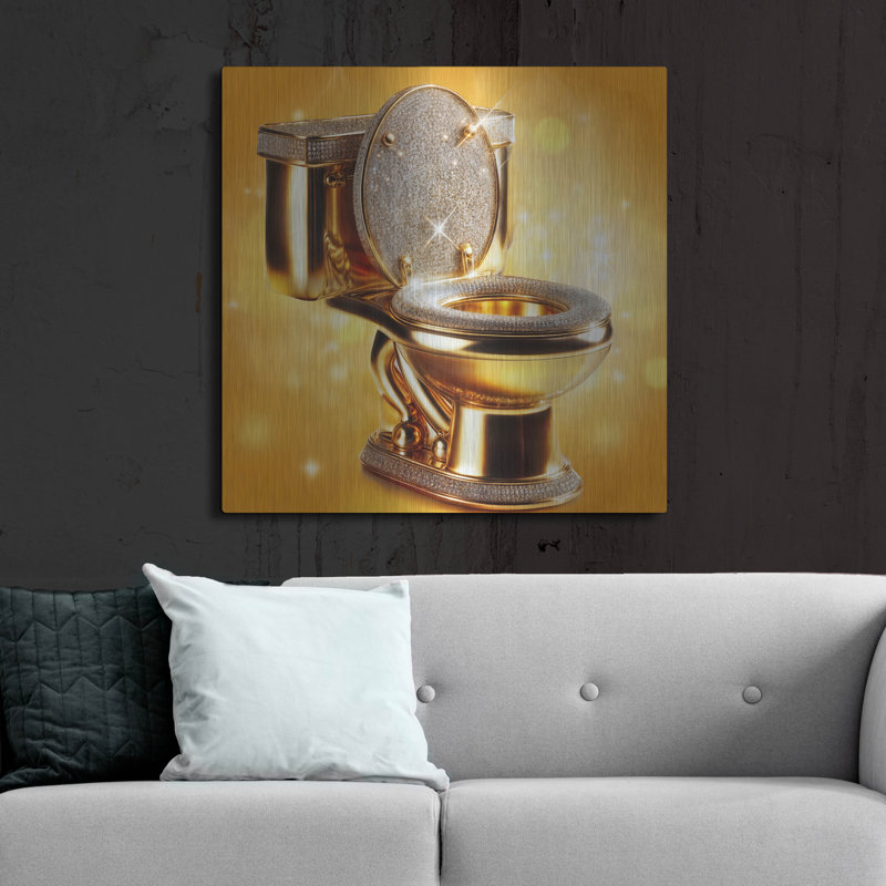  «The Throne - Gold and Diamonds toilettes» par Rey Klimt, art mural en métal, H 36 po x l 36 po