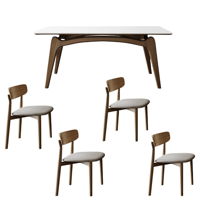 Ensemble de table à manger moderne en bois de frêne simple, H 29,52 po x L 70,86 po x l 35,43 po, Blanc / Blanc